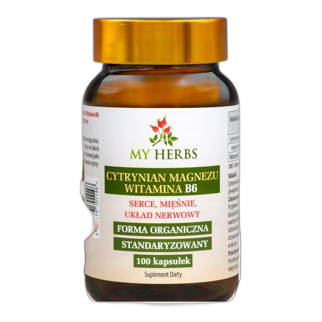 Magnez cytrynian witamina b6 100szt 33 dni nerwy serce magb6 moc — zdjęcie 1